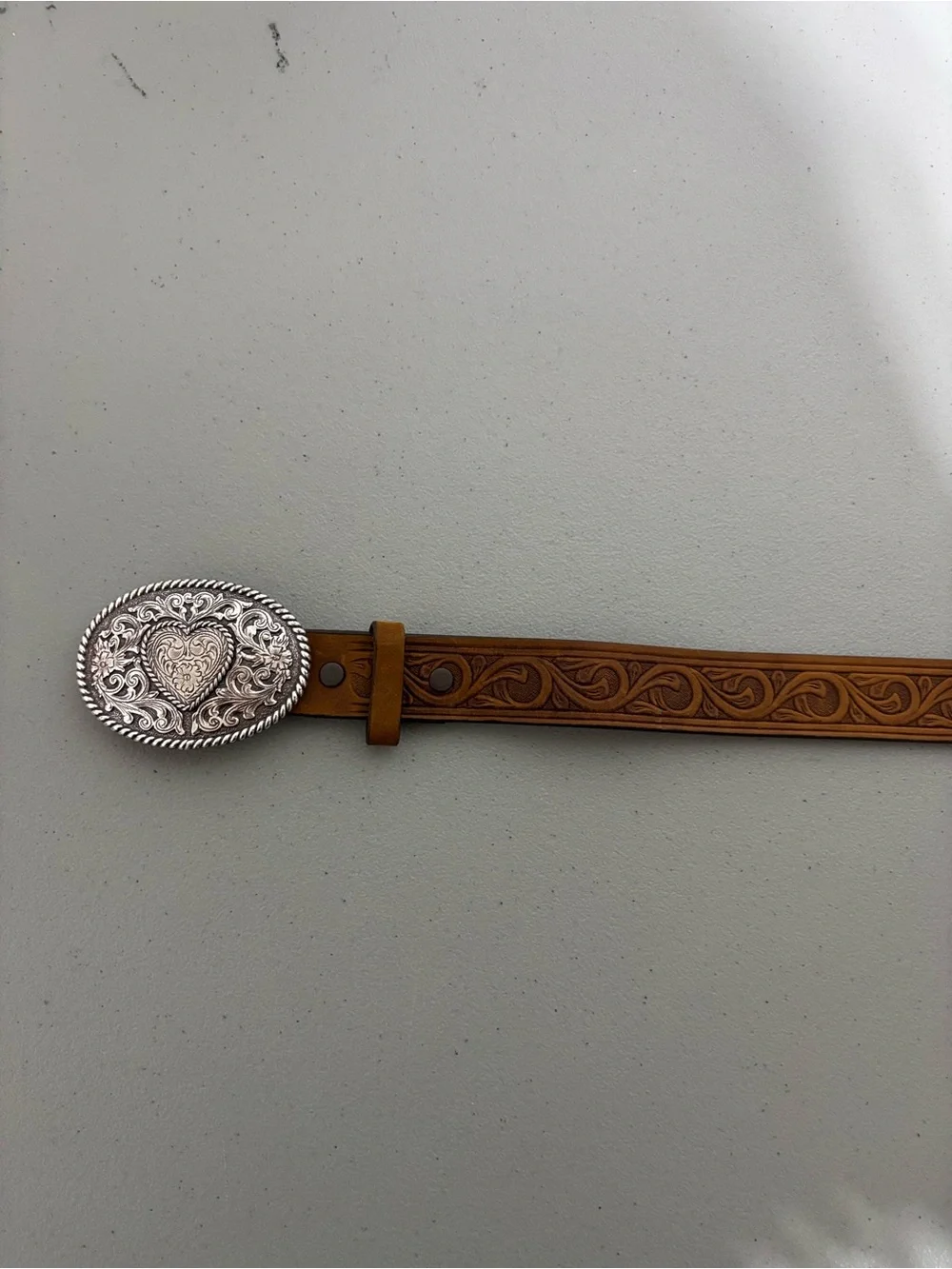 Justin Girl Youth Brown Leather Embossed Western Belt Cowgirl Buckle Heart 10/22
